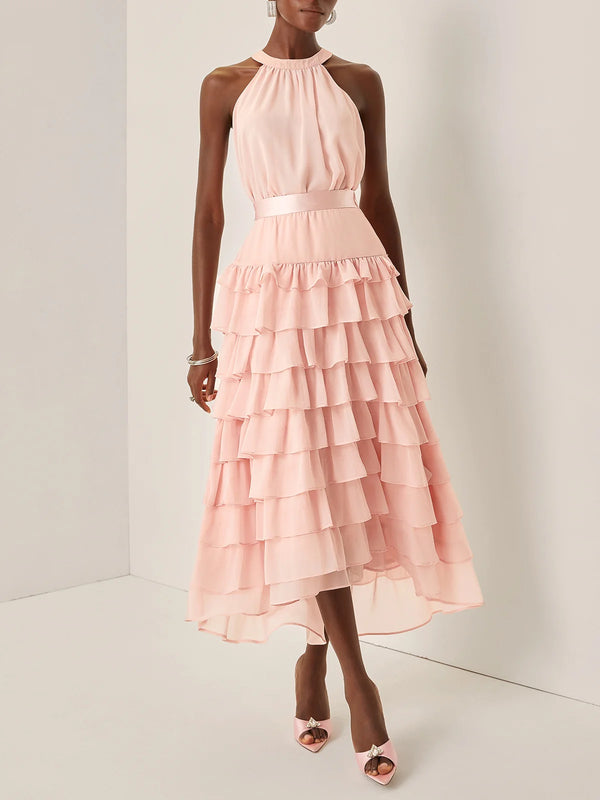 Aurora - Peplum Tiered Chiffon Dress