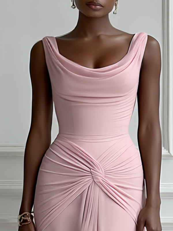 Rosehia - Pink Ruched Gown Dress