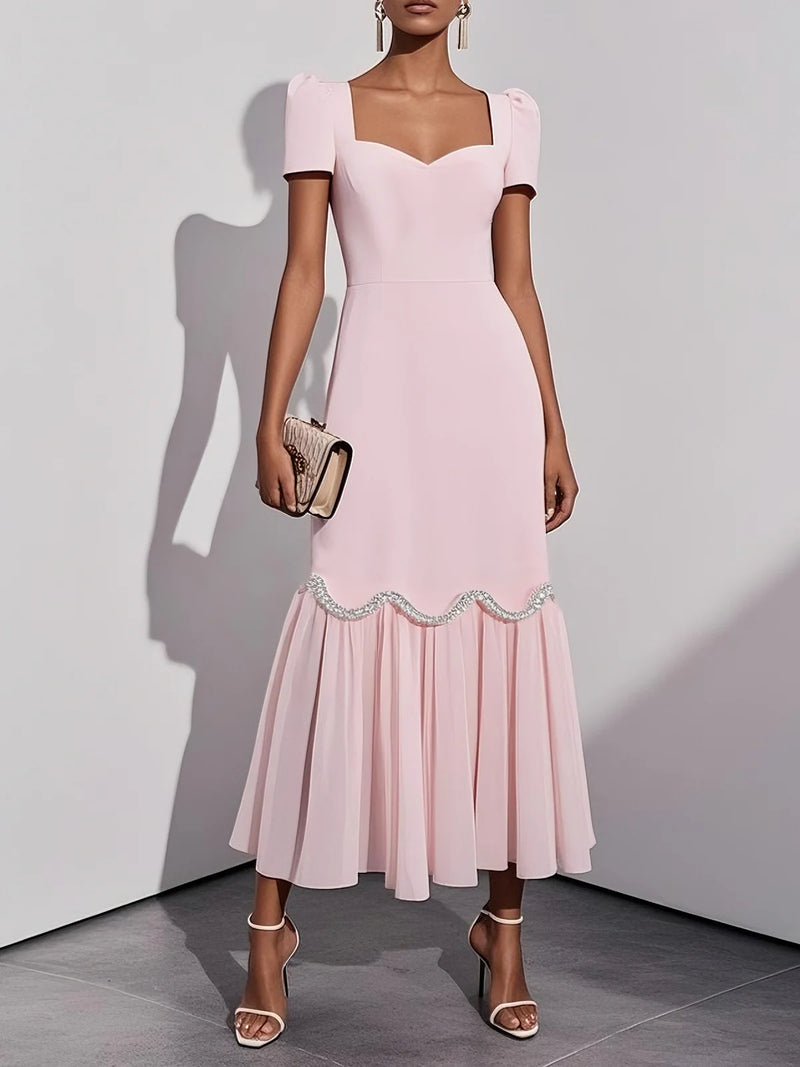 Miya - Rhinestone Neckline Maxi Dress