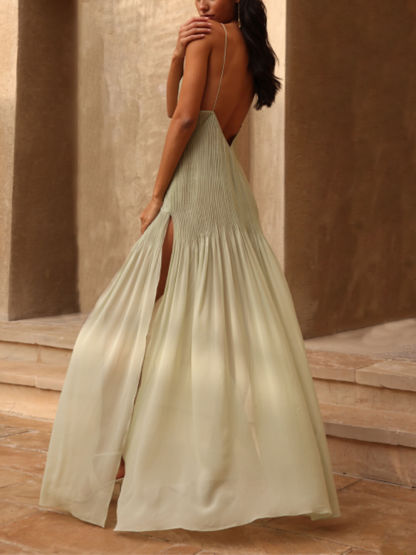 Jessica - Unique Pleated Patchwork Slit Dress