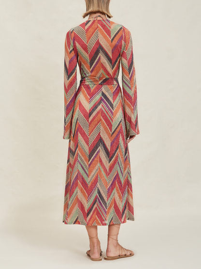 Angie - Elegant Print Bell Sleeve Cardigan Set