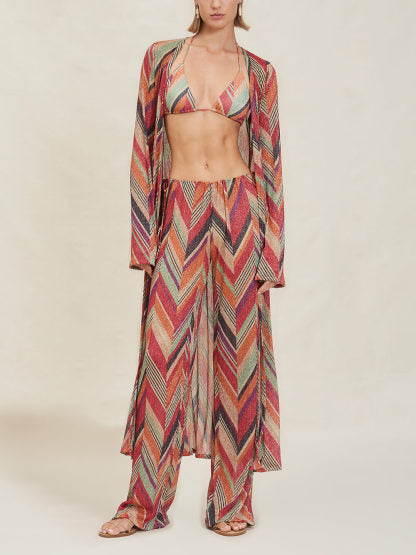 Angie - Elegant Print Bell Sleeve Cardigan Set