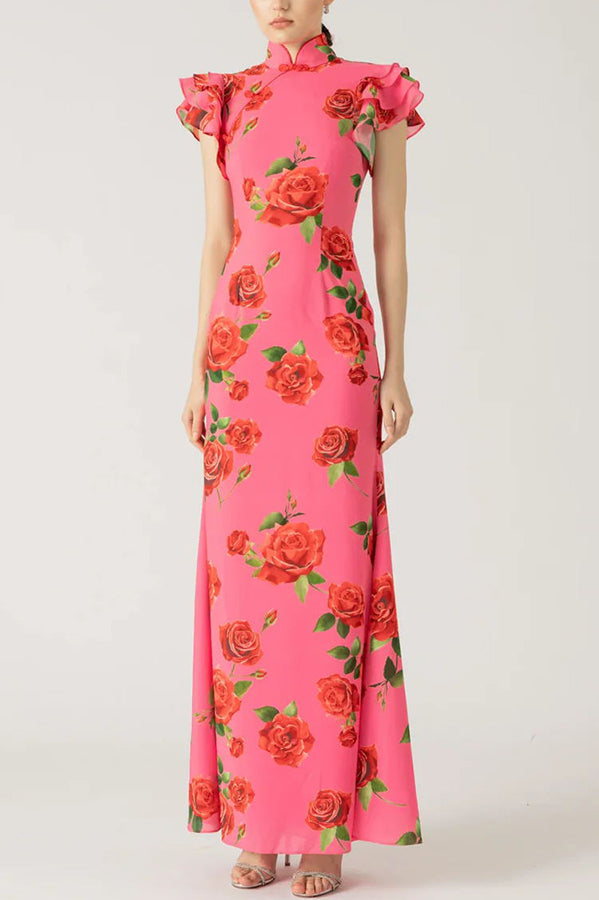 Rosie - Cheongsam Rose Print Dress