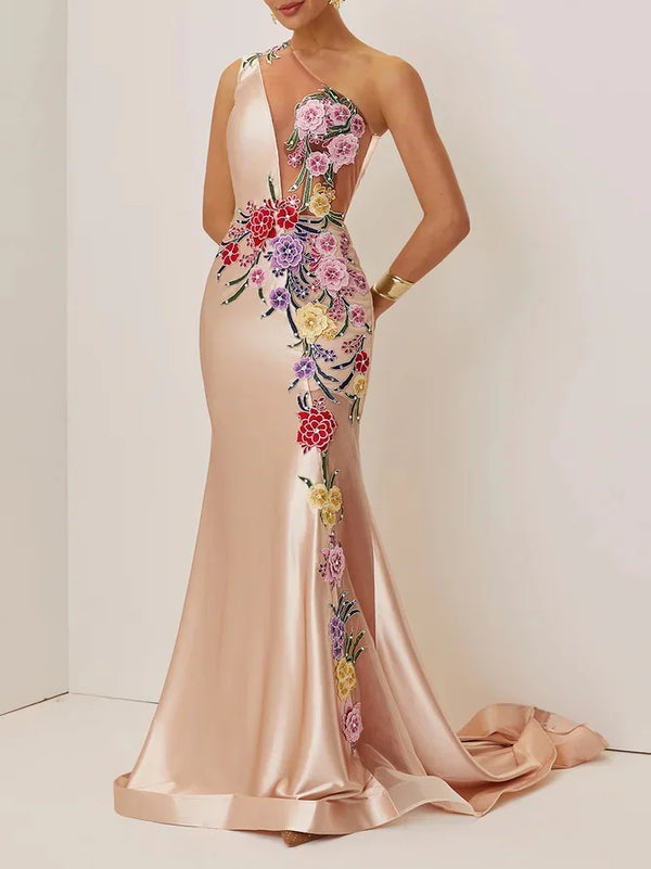 Vica - Champagne Embroidery Mermaid Dress