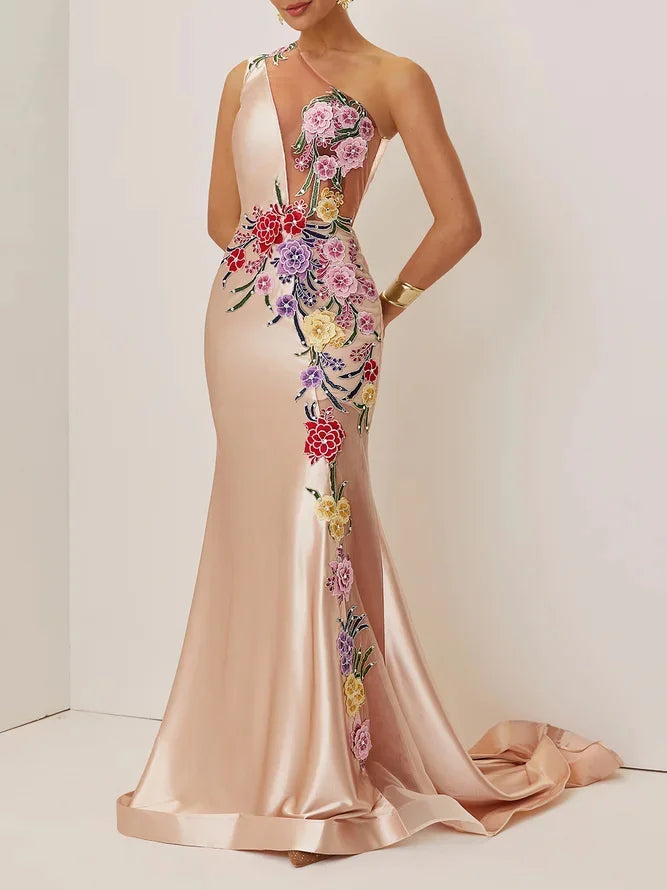 Vica - Champagne Embroidery Mermaid Dress