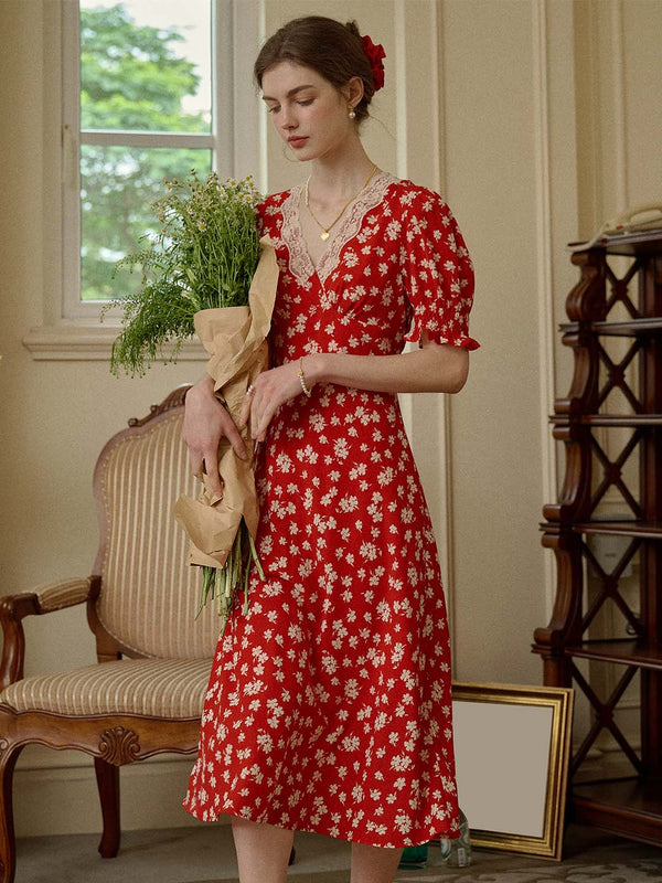 Stormi - Lace Trimmed Floral Dress