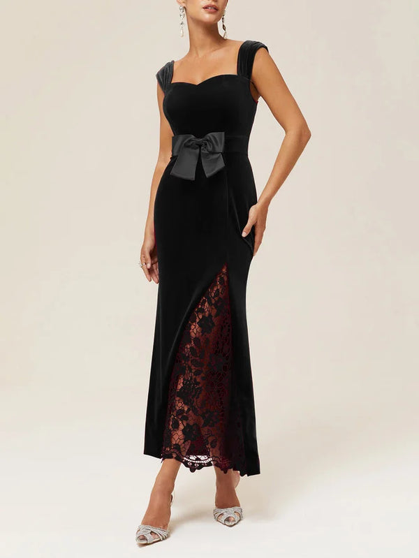 Luandia - Lace Bow Velvet Dress