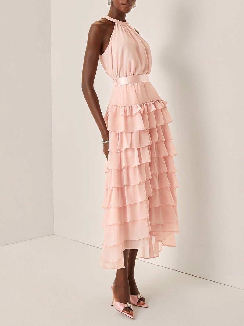 Aurora - Peplum Tiered Chiffon Dress