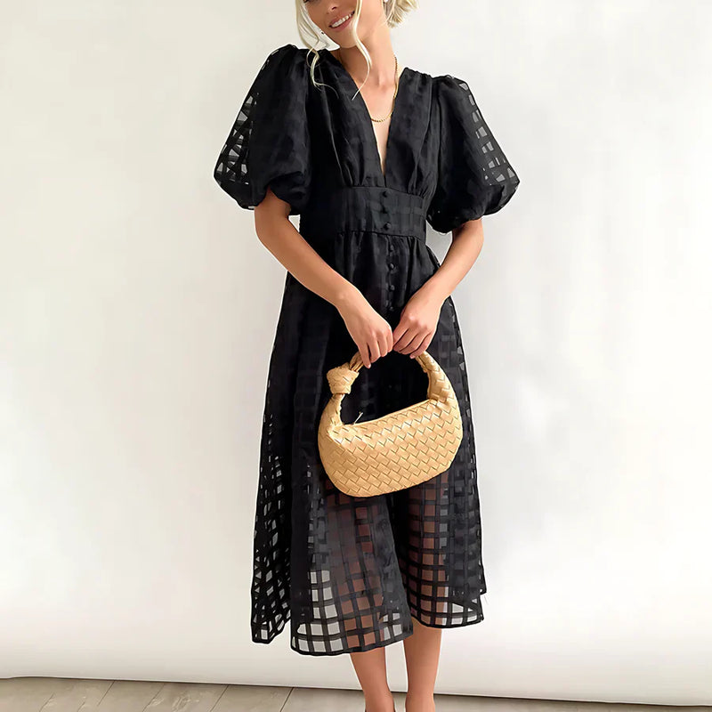 Cindy - Classic Patterned Midi Dress