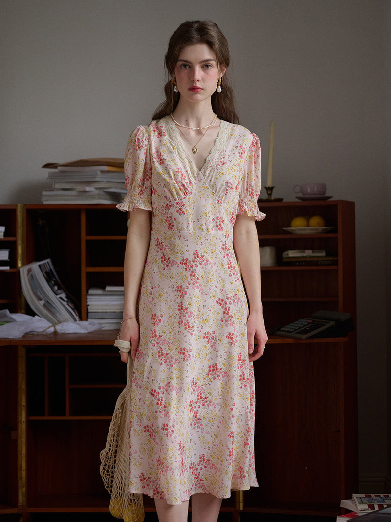 Stormi - Lace Trimmed Floral Dress
