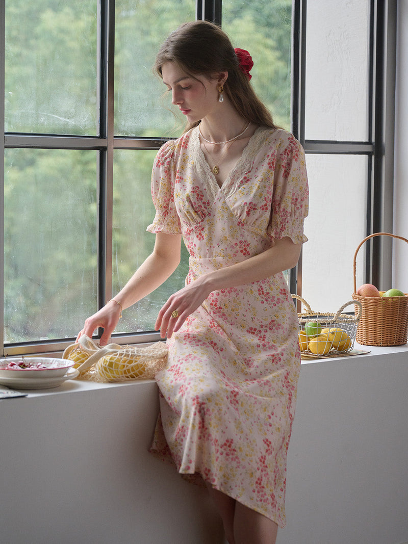 Stormi - Lace Trimmed Floral Dress