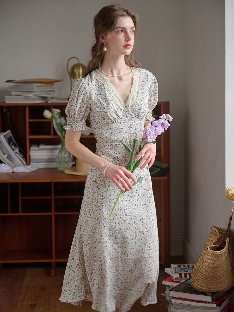 Stormi - Lace Trimmed Floral Dress