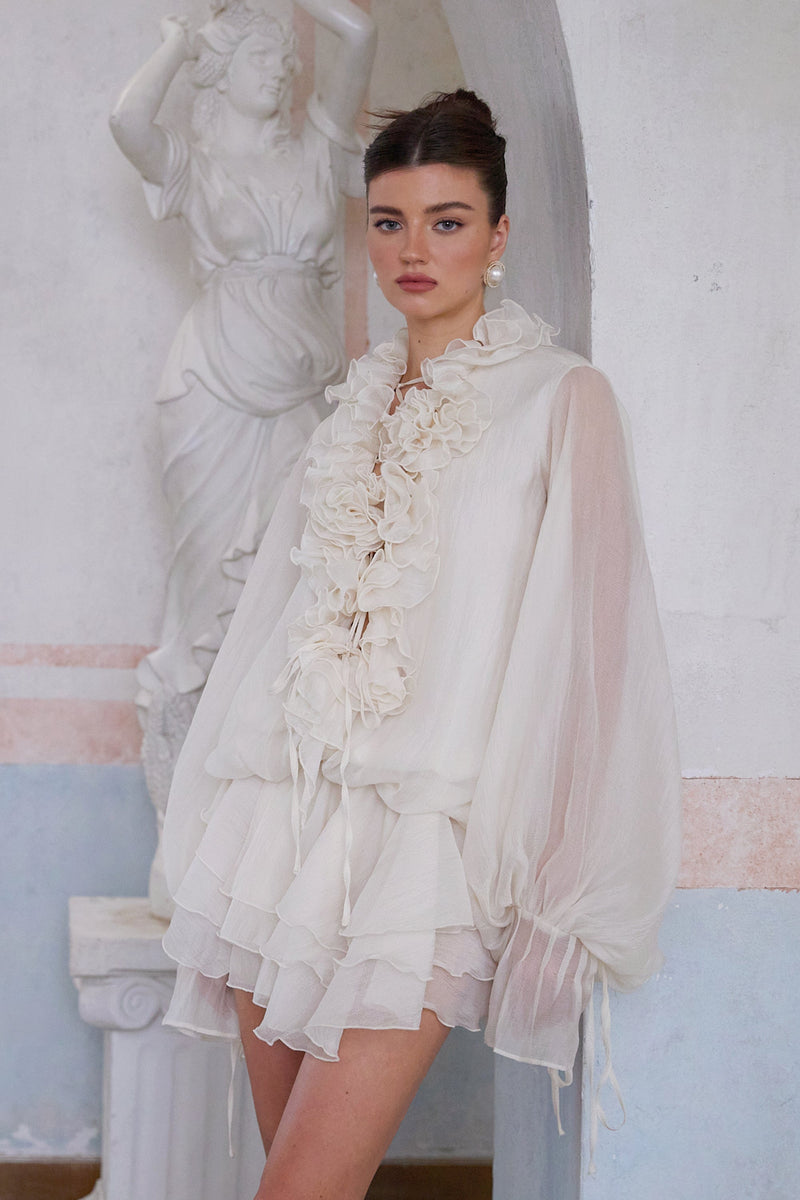 Zéphyrine - floral-appliqué mini dress