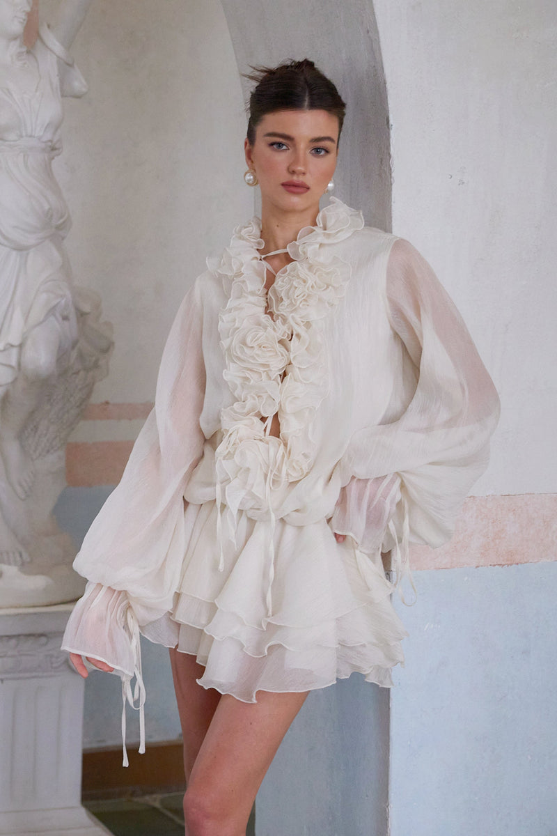 Zéphyrine - floral-appliqué mini dress