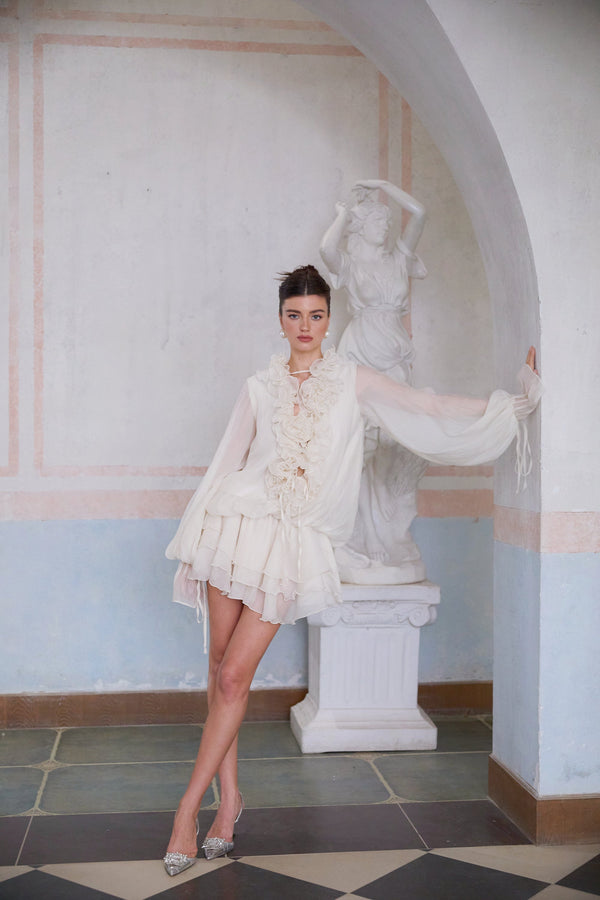 Zéphyrine - floral-appliqué mini dress