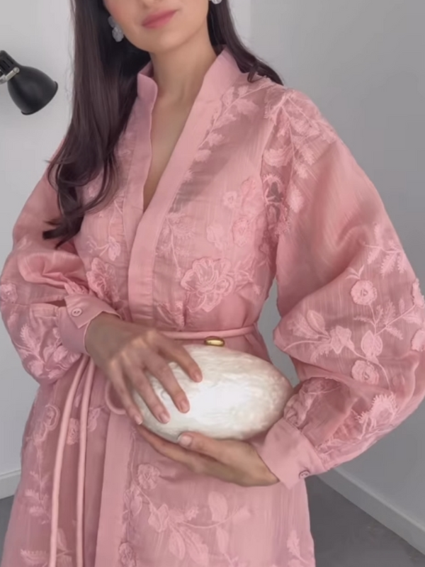 Rose - Fantasy Jacquard Button Dress