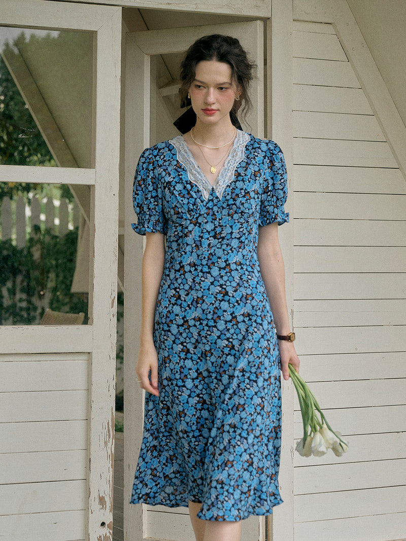 Stormi - Lace Trimmed Floral Dress