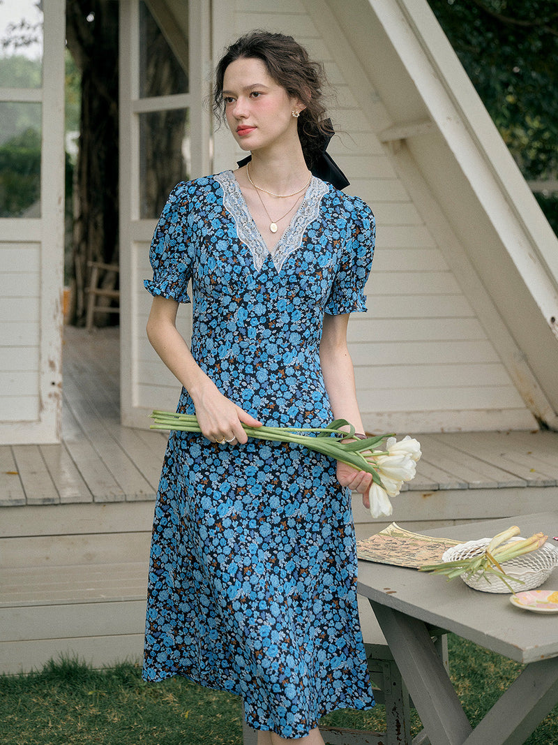 Stormi - Lace Trimmed Floral Dress
