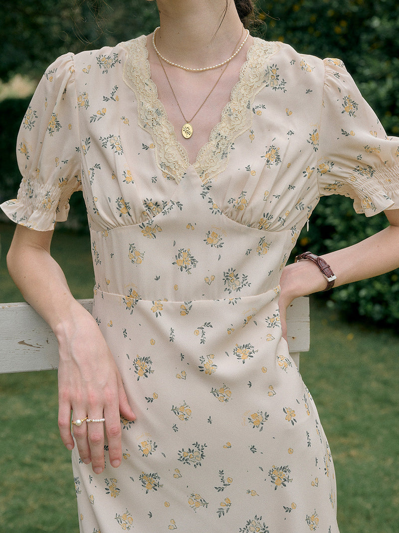 Stormi - Lace Trimmed Floral Dress