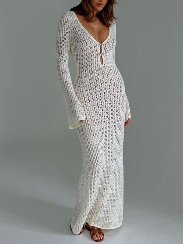 Claue - Elegant Cover Up Long Sleeve Long Dress