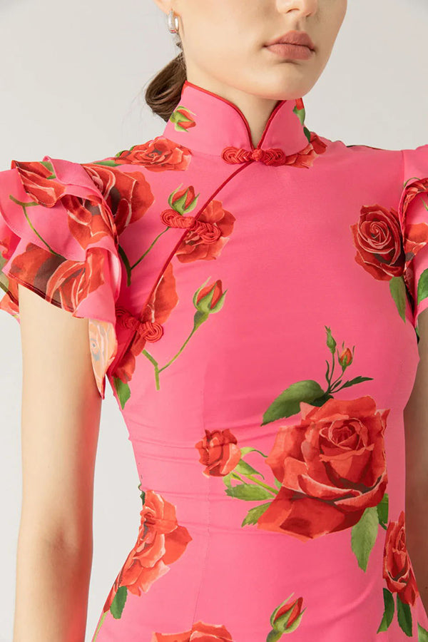 Rosie - Cheongsam Rose Print Dress