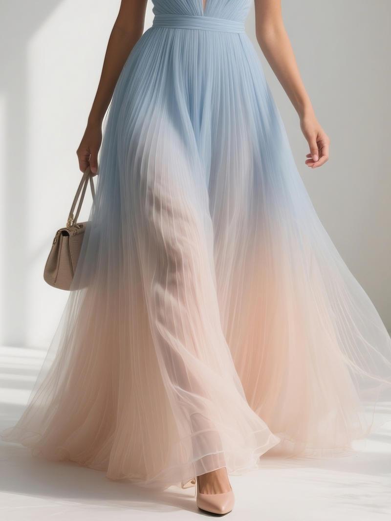 Elodie - Blue Pleated Maxi Dress
