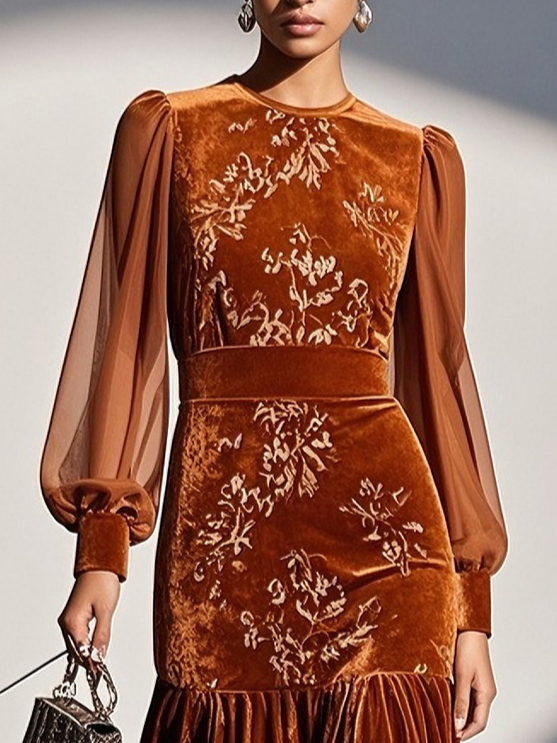 Farah - Mesh Velvet Midi Dress