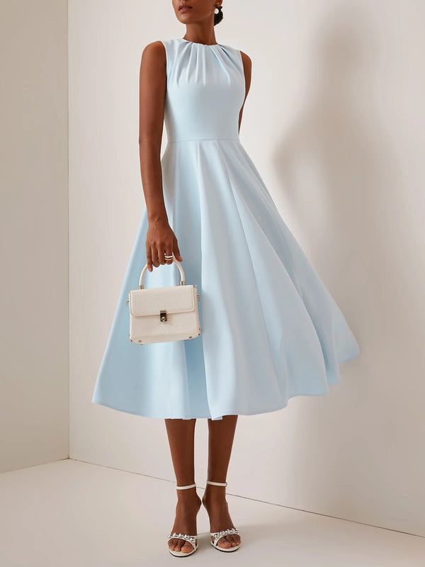 Luansa - Ruched Crew Neck Dress