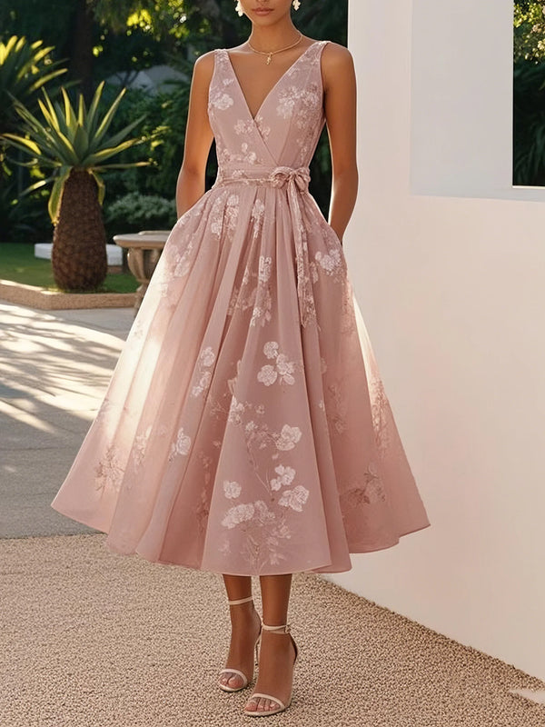 Emma - Embroidered V Neck Sleeveless Dress