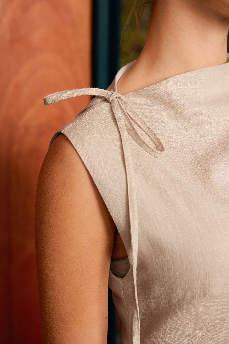Roxie - Linen Ruched Sleeveless Dress
