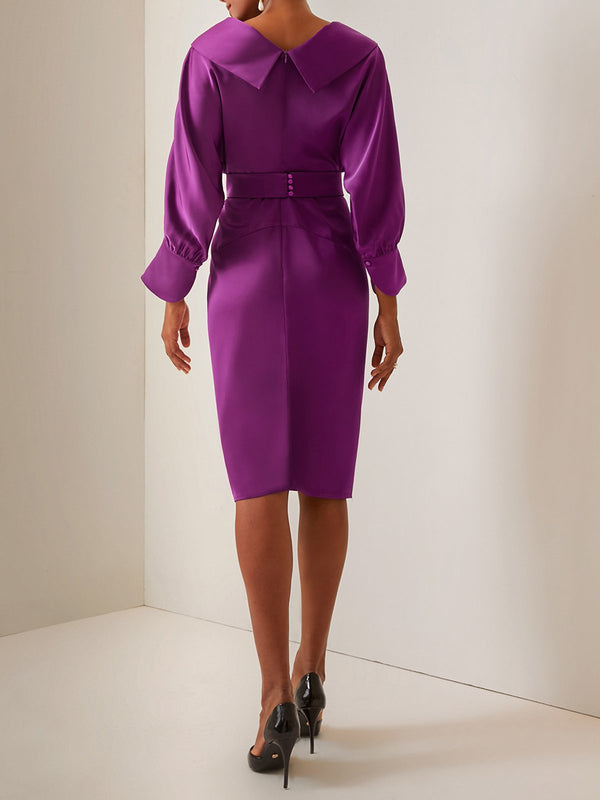 Beltelia - Collared Satin Sheath Dress