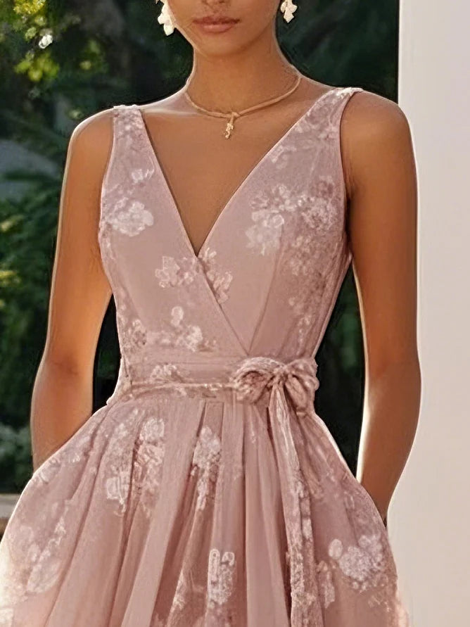 Emma - Embroidered V Neck Sleeveless Dress