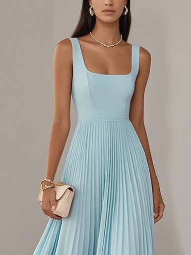 Mkenna - Blue Pleated Maxi Dress