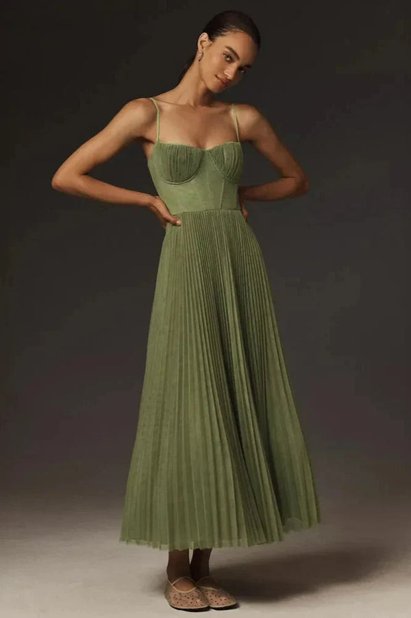 Bustier - Pleated Tulle Midi Dress