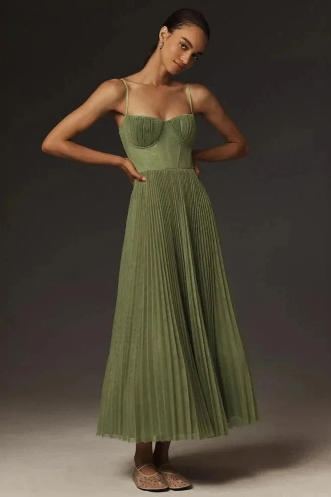 Bustier - Pleated Tulle Midi Dress