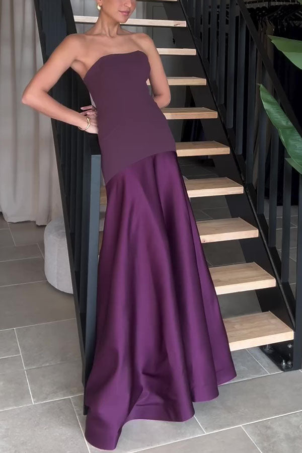 Elena - Satin Patchwork Flare Maxi Dress
