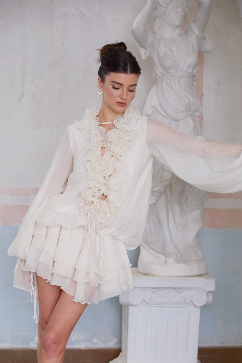 Zéphyrine - floral-appliqué mini dress