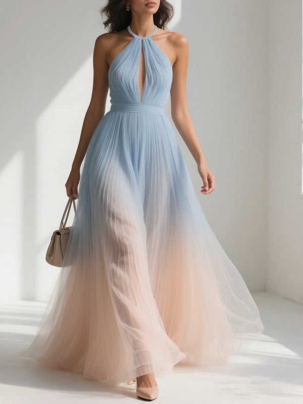 Elodie - Blue Pleated Maxi Dress
