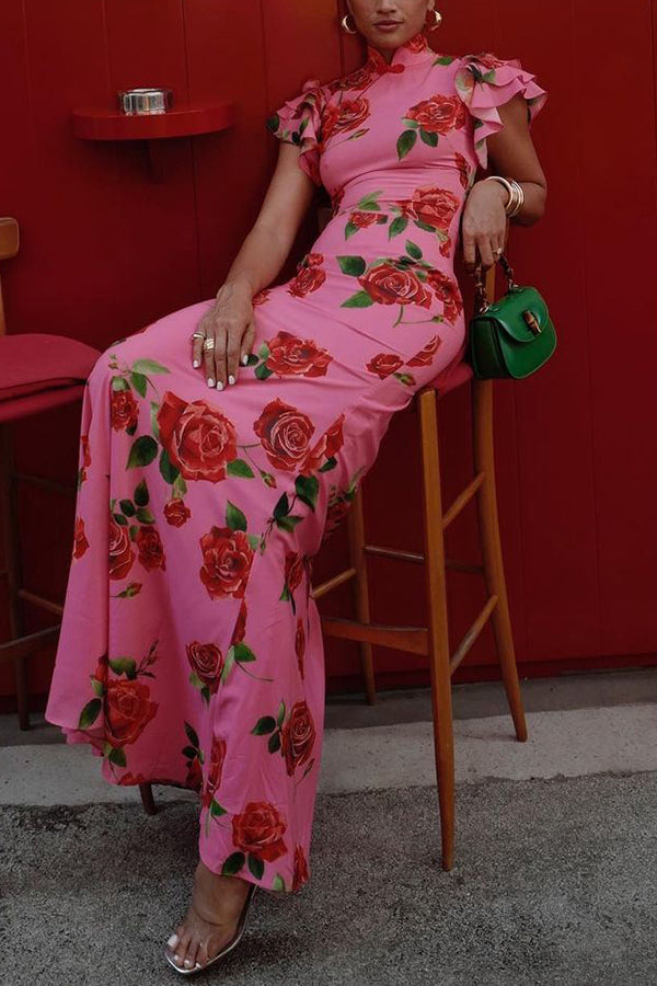 Rosie - Cheongsam Rose Print Dress