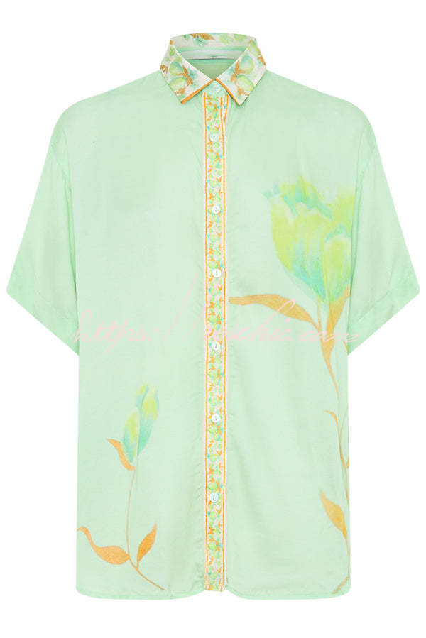Serelina - Satin Tulip Print Top Set