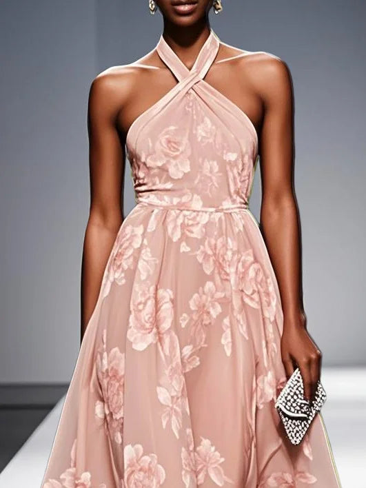 Julie - Floral Chiffon Halter Dress