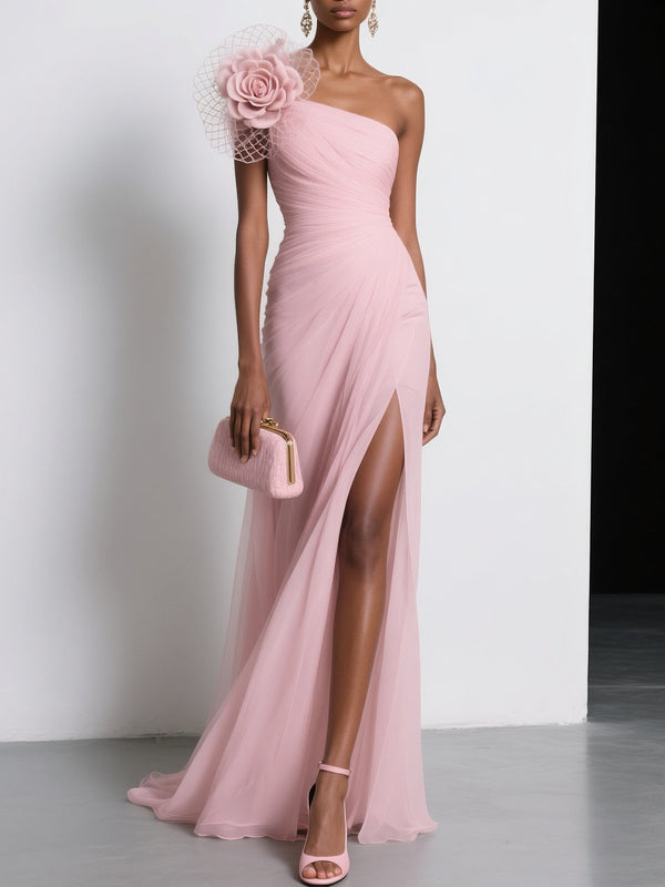 Diva - Chiffon Floral Slit  Dress