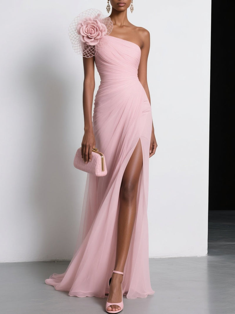 Diva - Chiffon Floral Slit  Dress