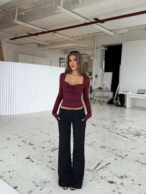 Bow basic lace top - bordeaux