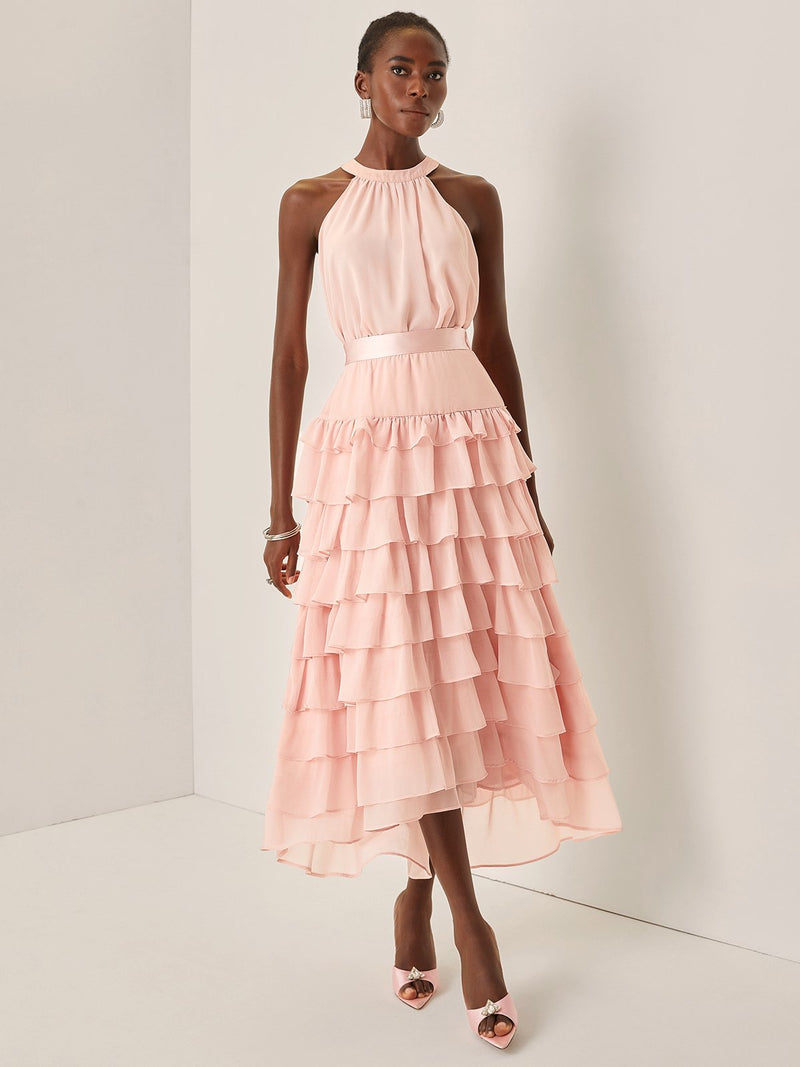 Aurora - Peplum Tiered Chiffon Dress