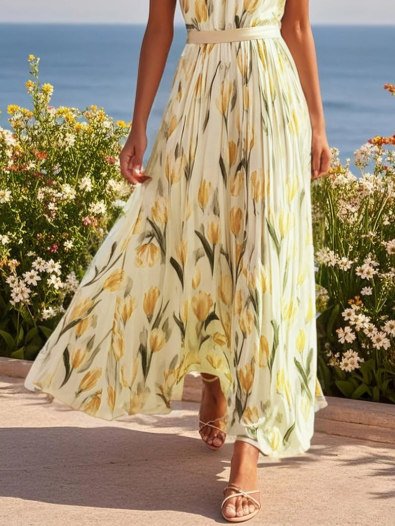 Avienne - Floral Crew Sleeveless Dress