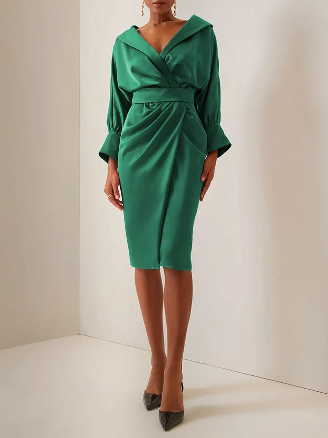 Beltelia - Collared Satin Sheath Dress