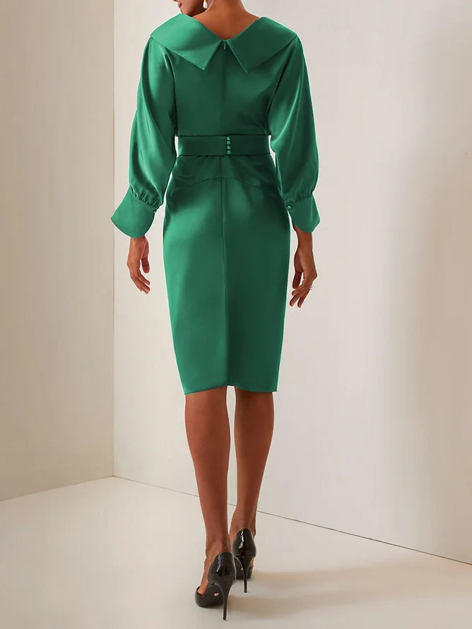 Beltelia - Collared Satin Sheath Dress