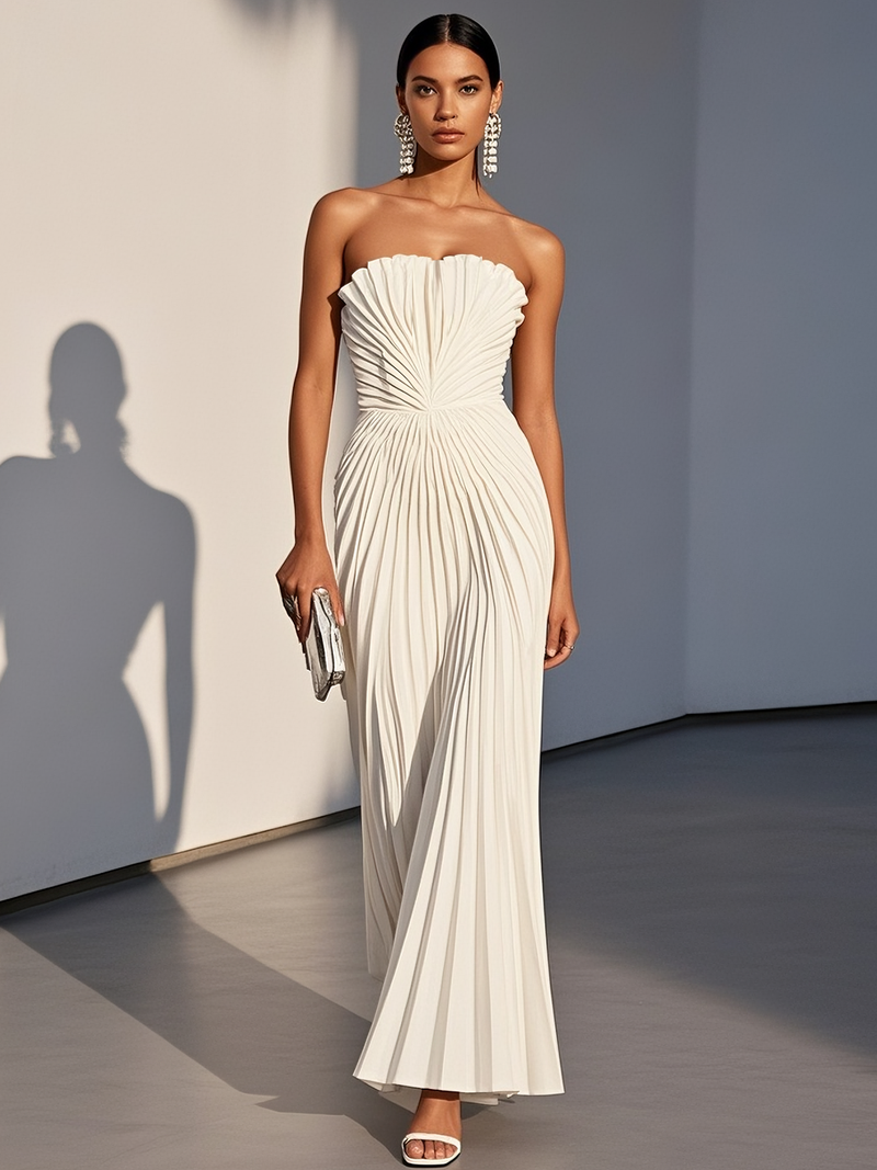 Coral - Pleated Classic Maxi Dress