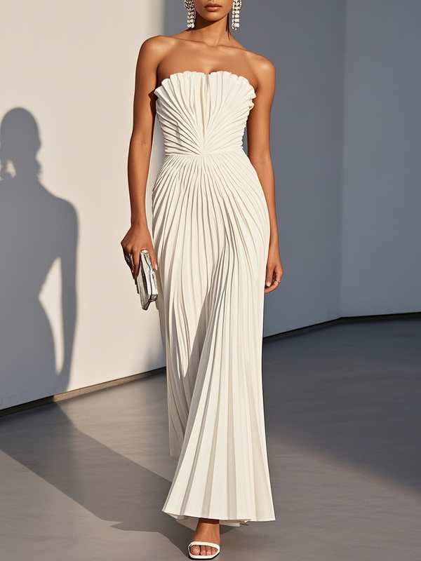 Coral - Pleated Classic Maxi Dress